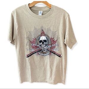 FOTL Men’s Sz S NWT Gray Red Flaming Skull Sword Pirate Cotton T-Shirt